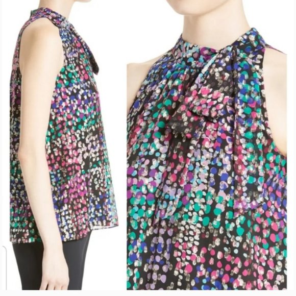 Kate Spade Multicolor metallic dot top blouse bow size large nwot - Picture 3 of 10